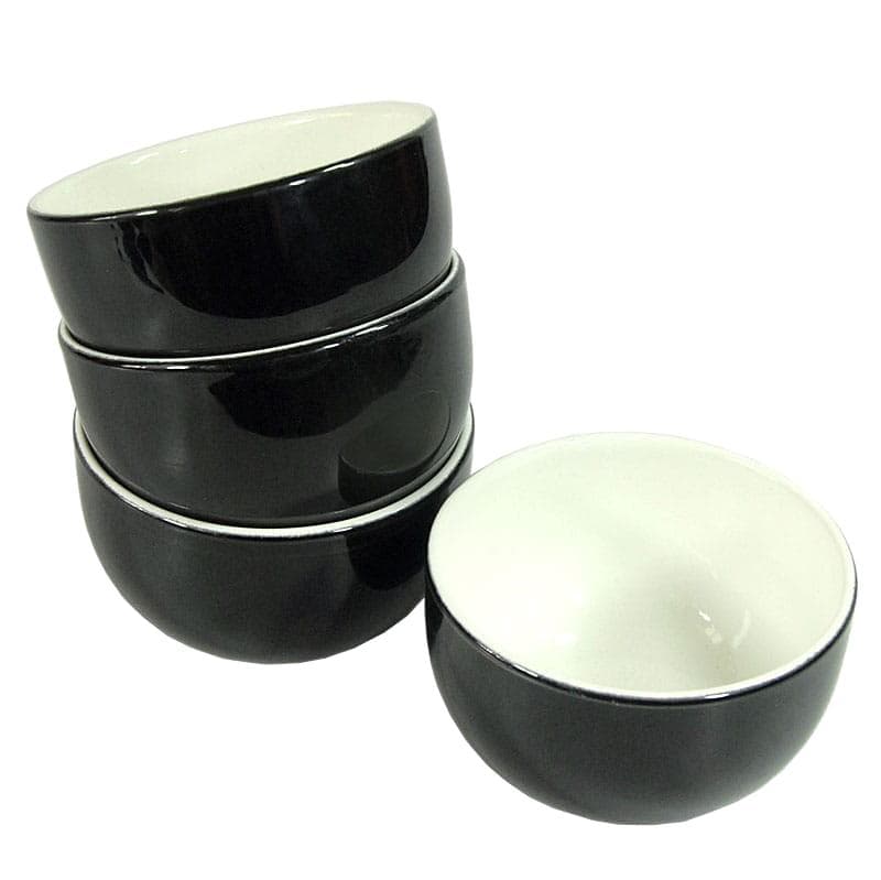 komplet czterech miseczek ceramicznych, czarny biały, ceramika, Pagnossin, Włochy, lata 80.