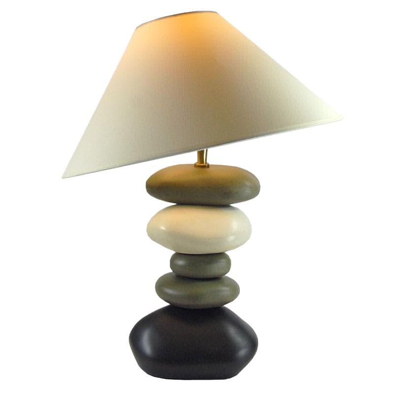 Lampa stołowa, ceramika wielokolorowa, bawełna biała, proj. F. Chatain, Francja, lata 80.