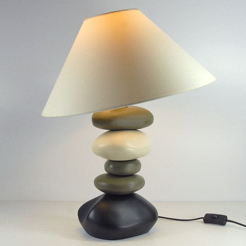 Lampa stołowa, ceramika wielokolorowa, bawełna biała, proj. F. Chatain, Francja, lata 80. - 321852