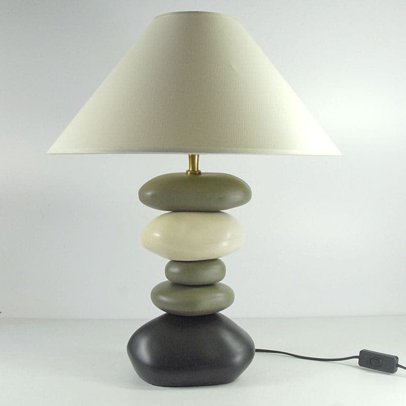 Lampa stołowa, ceramika wielokolorowa, bawełna biała, proj. F. Chatain, Francja, lata 80. - 321851