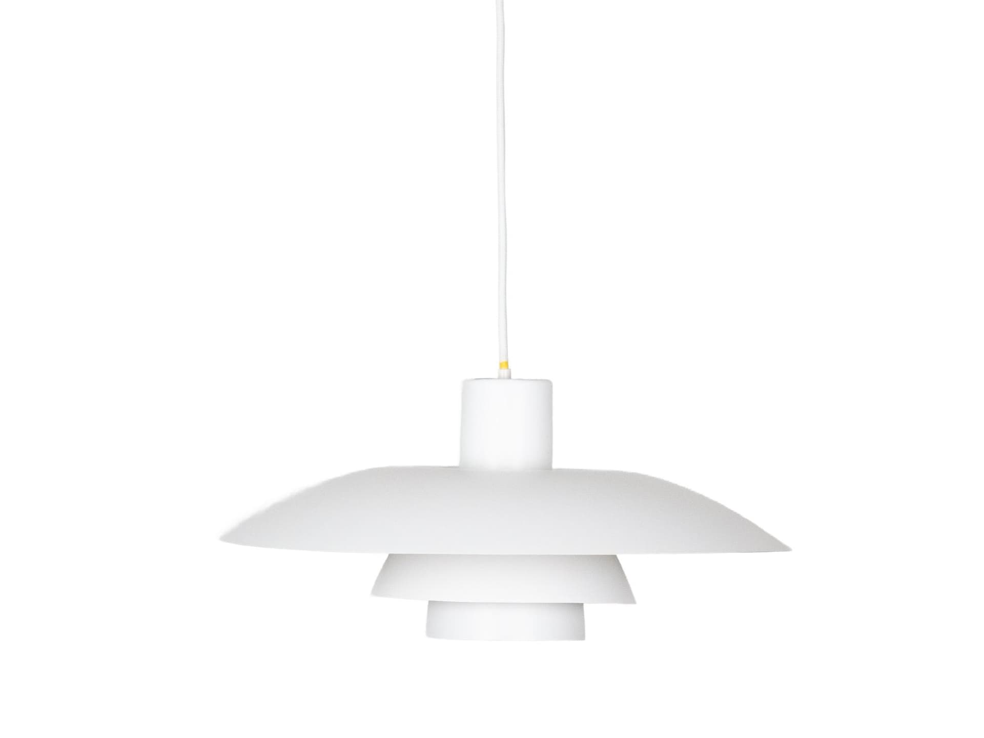 Pendant lamp PH 4/3, white aluminum, by P. Henningsen, Denmark, 1980s.