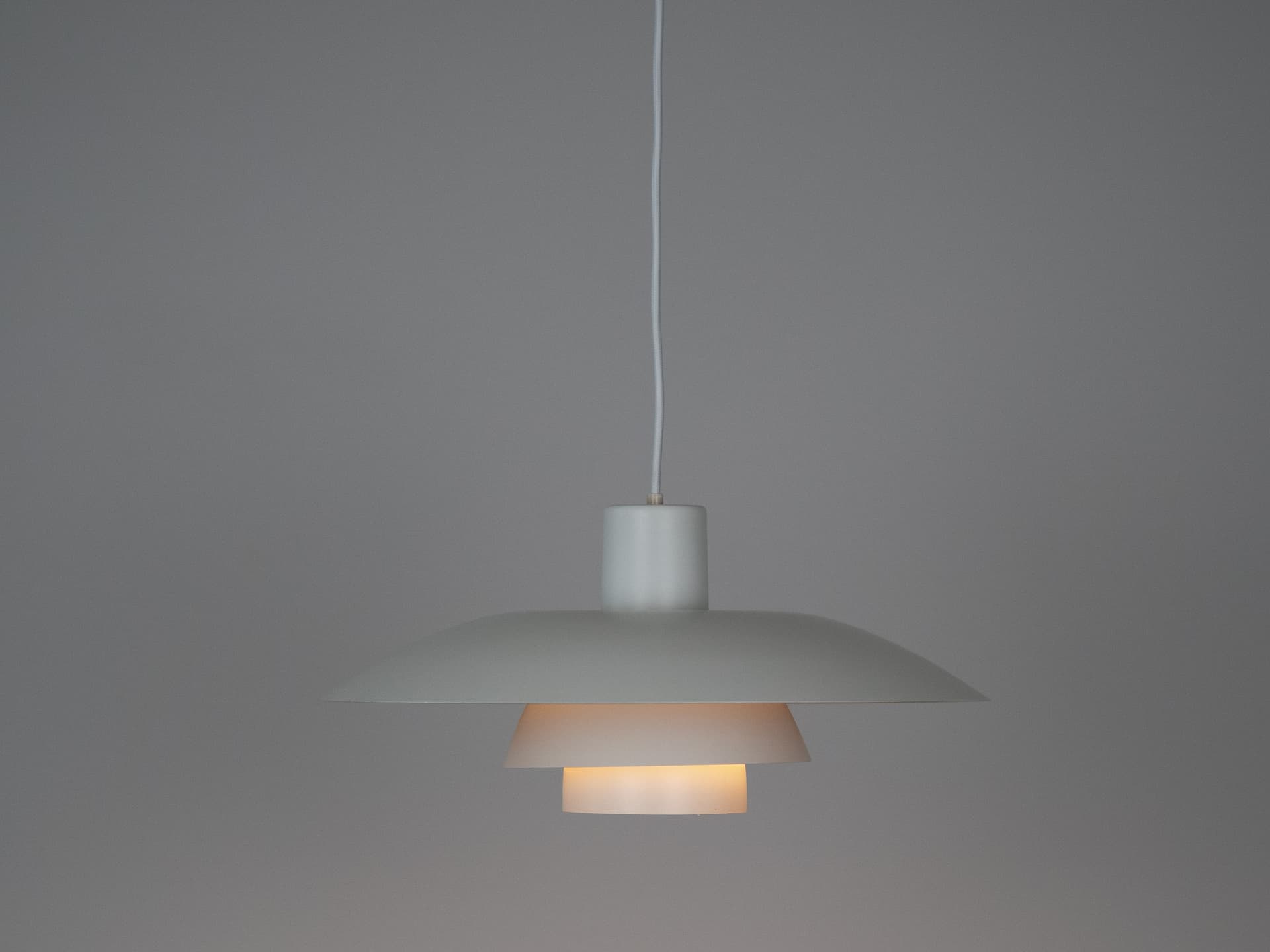 Pendant lamp PH 4/3, white aluminum, by P. Henningsen, Denmark, 1980s. - 321099