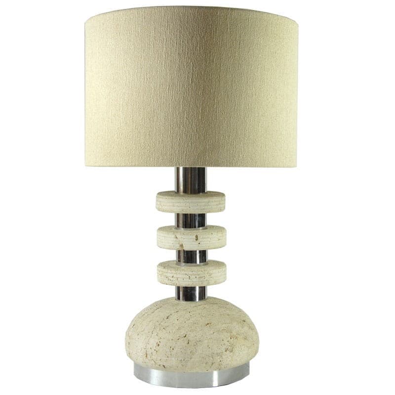 Lampa stołowa, trawertyn beżowy, metal szary, Włochy, lata 70. - 321785