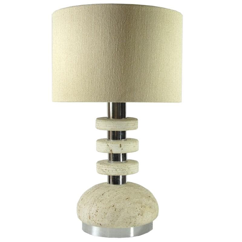 Lampa stołowa, trawertyn beżowy, metal szary, Włochy, lata 70.
