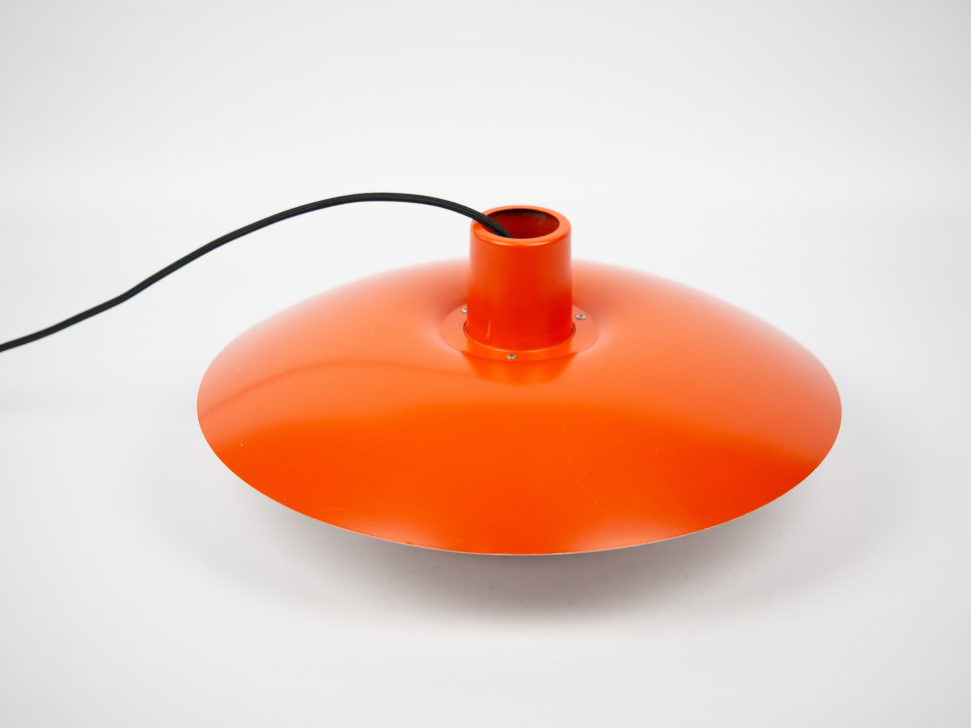 Pendant lamp PH 4/3, red orange, aluminum, by P. Henningsen, Louis Poulsen, Denmark, 1970s. - 321123