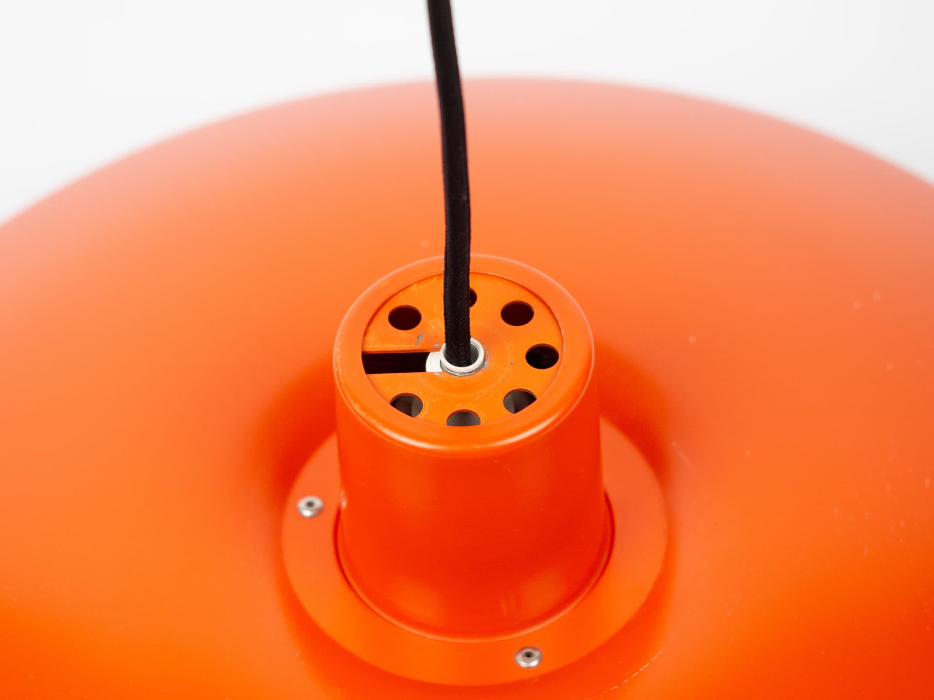 Pendant lamp PH 4/3, red orange, aluminum, by P. Henningsen, Louis Poulsen, Denmark, 1970s. - 321128