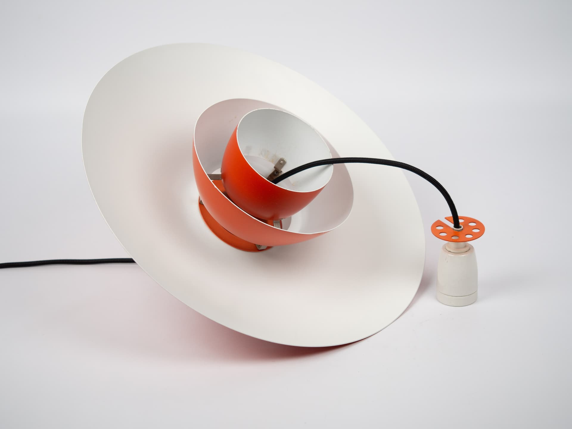 Pendant lamp PH 4/3, red orange, aluminum, by P. Henningsen, Louis Poulsen, Denmark, 1970s. - 321130