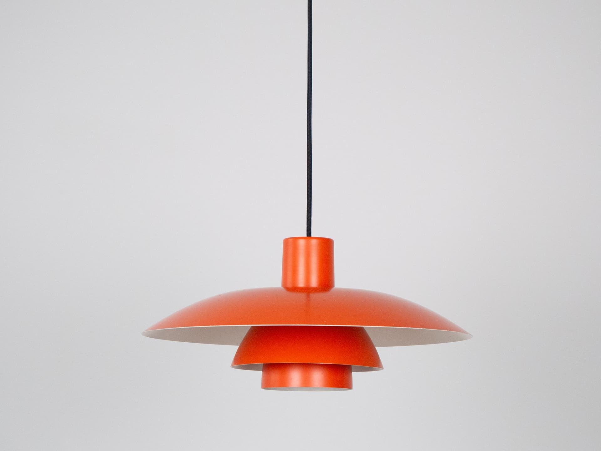 Pendant lamp PH 4/3, red orange, aluminum, by P. Henningsen, Louis Poulsen, Denmark, 1970s. - 321127