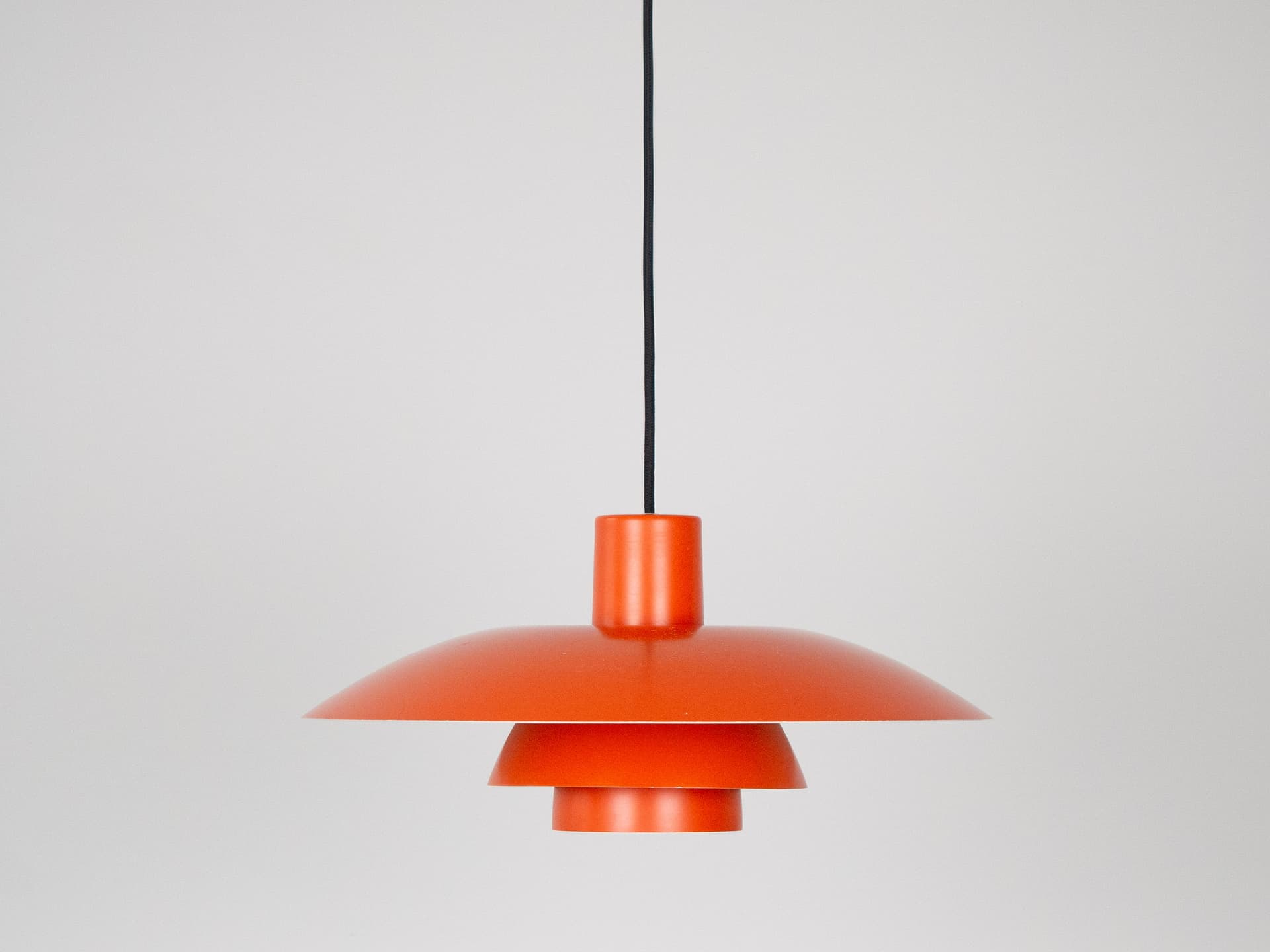 Pendant lamp PH 4/3, red orange, aluminum, by P. Henningsen, Louis Poulsen, Denmark, 1970s. - 321122