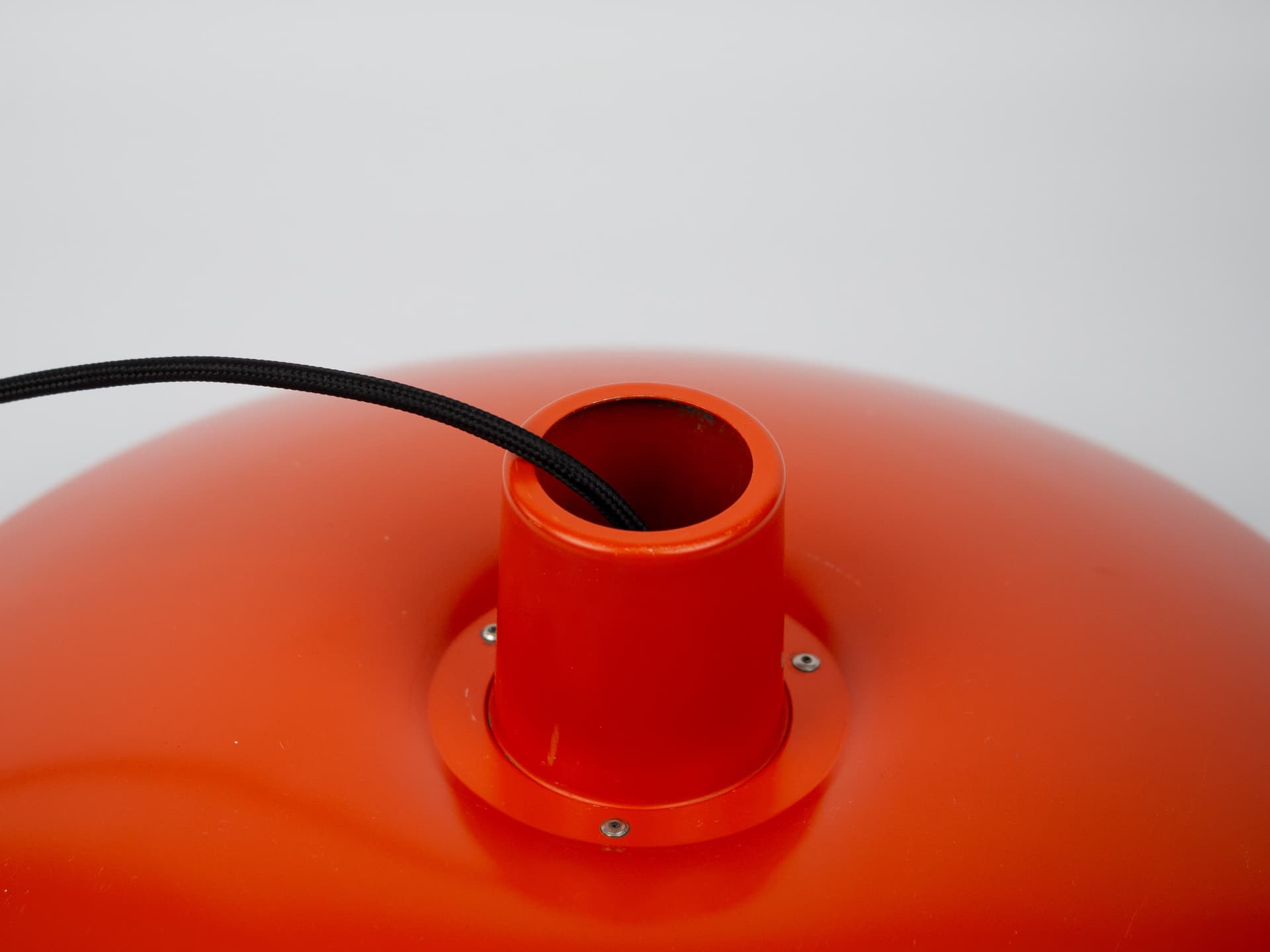 Pendant lamp PH 4/3, red orange, aluminum, by P. Henningsen, Louis Poulsen, Denmark, 1970s. - 321124