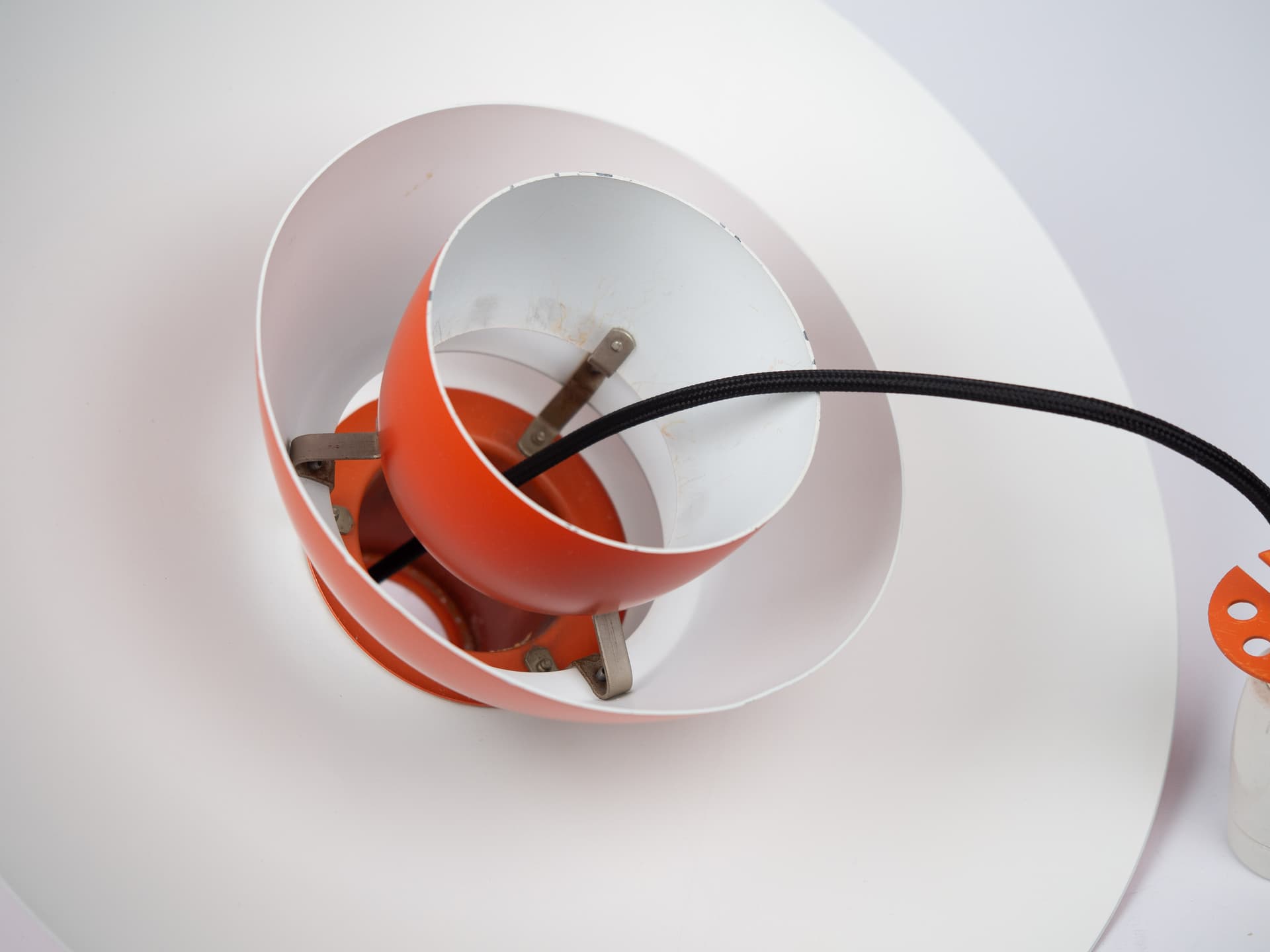 Pendant lamp PH 4/3, red orange, aluminum, by P. Henningsen, Louis Poulsen, Denmark, 1970s. - 321131