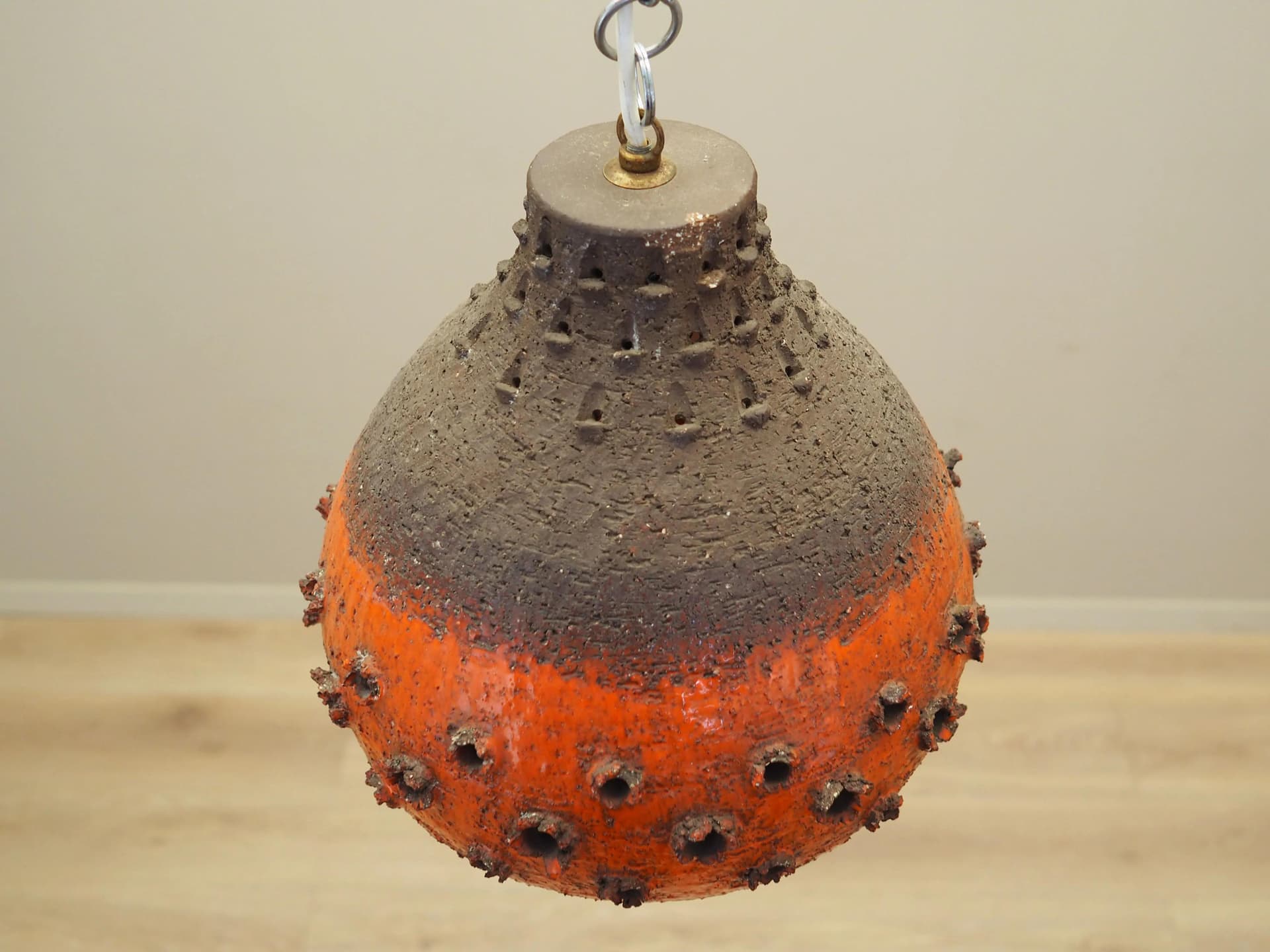 Pendant lamp, dark brown orange, ceramics, Denmark, 1960s. - 23992