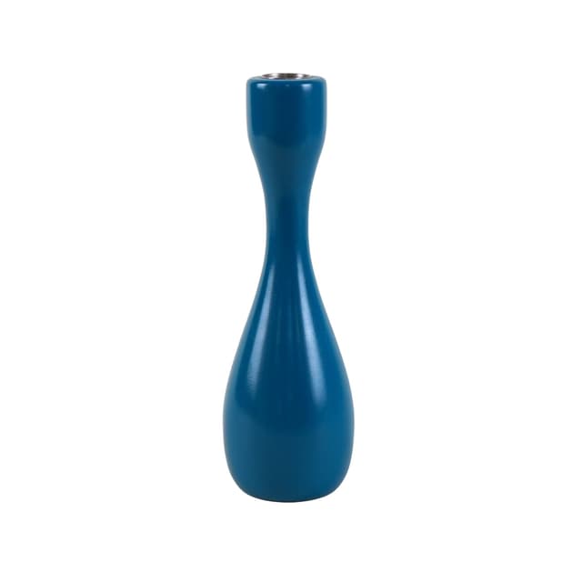 Candlestick, blue enamelled wood, silver metal, Denmark, 1970s. - DIMENSION