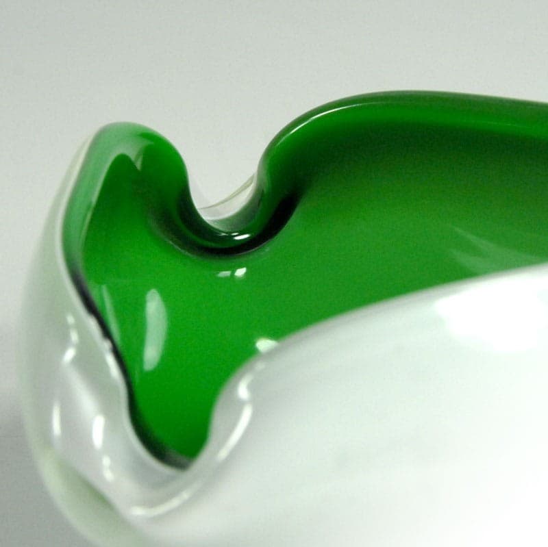 Popielniczka Opaline Murano, szkło zielone białe, Włochy, lata 60. - 321732