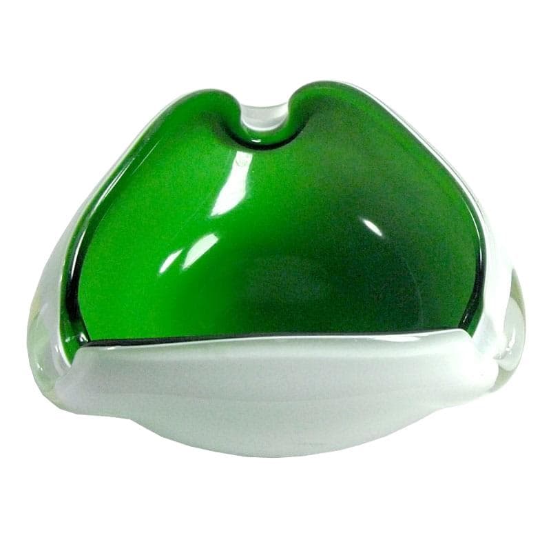 Popielniczka Opaline Murano, szkło zielone białe, Włochy, lata 60.