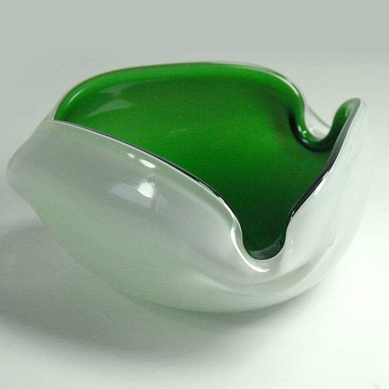 Popielniczka Opaline Murano, szkło zielone białe, Włochy, lata 60. - 321731