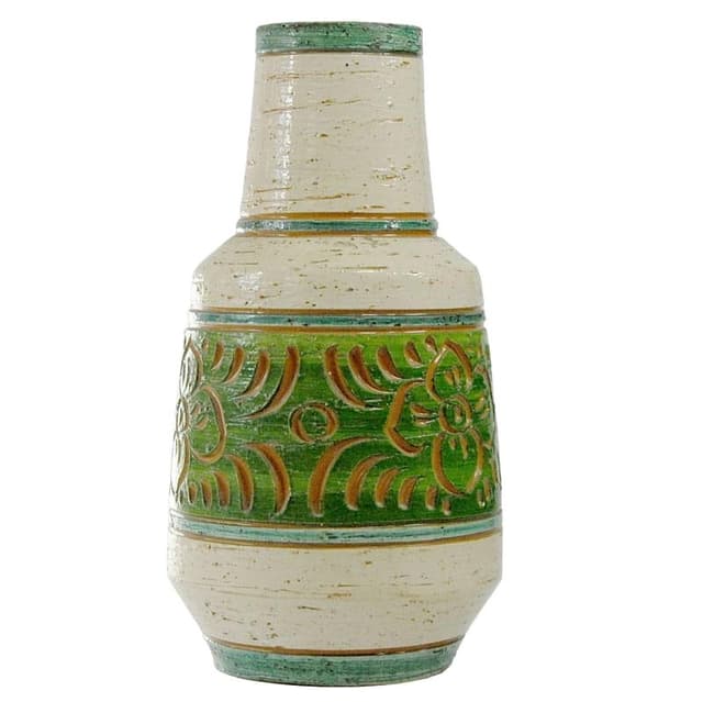 Wazon sgraffito, beżowy zielony, ceramika, lata 70. - WYMIARY