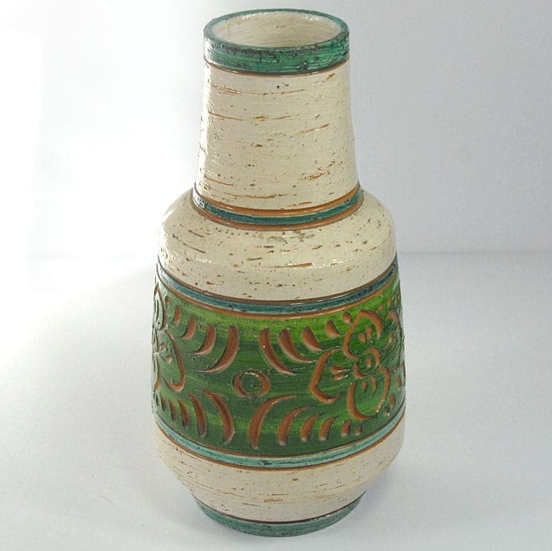 Wazon sgraffito, beżowy zielony, ceramika, lata 70. - 321727