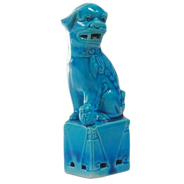 Foo Dog Figurine, turquoise, ceramics, early 20th c. - DIMENSION