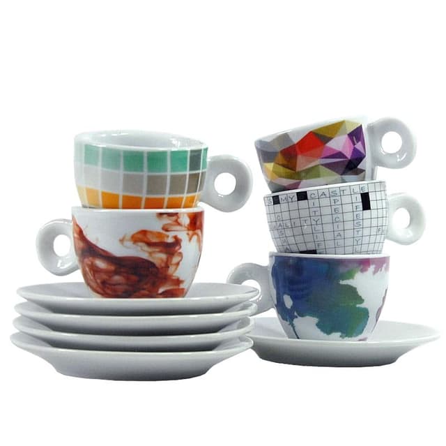 Zestaw do espresso, porcelana biała, wielokolorowa dekoracja, Bo Concept, Dania, XXI w. - WYMIARY
