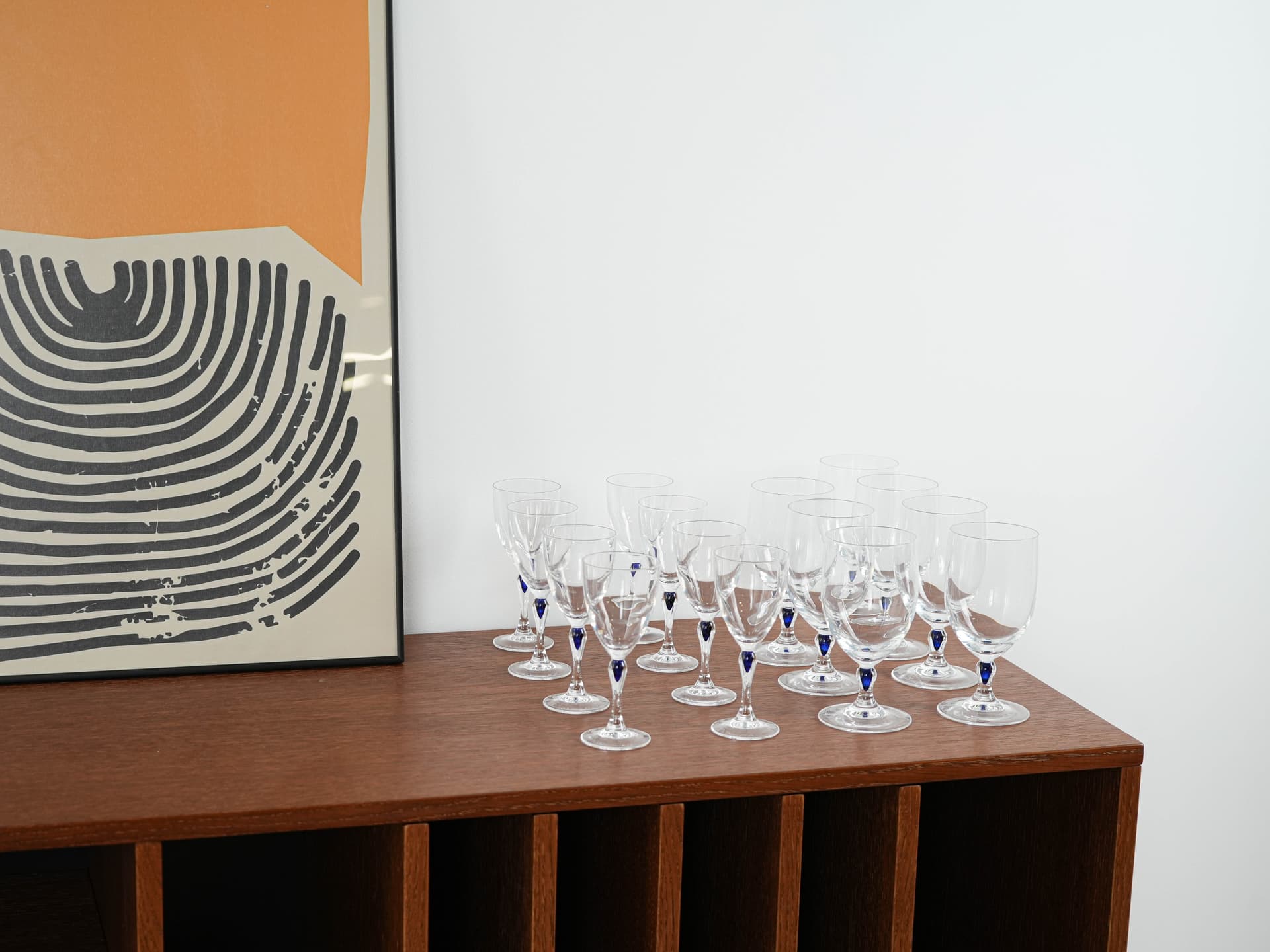 Set of champagne glasses Venise Saphir, transparent blue crystal, Cristal d'Arques, France, 1970s. - 321321
