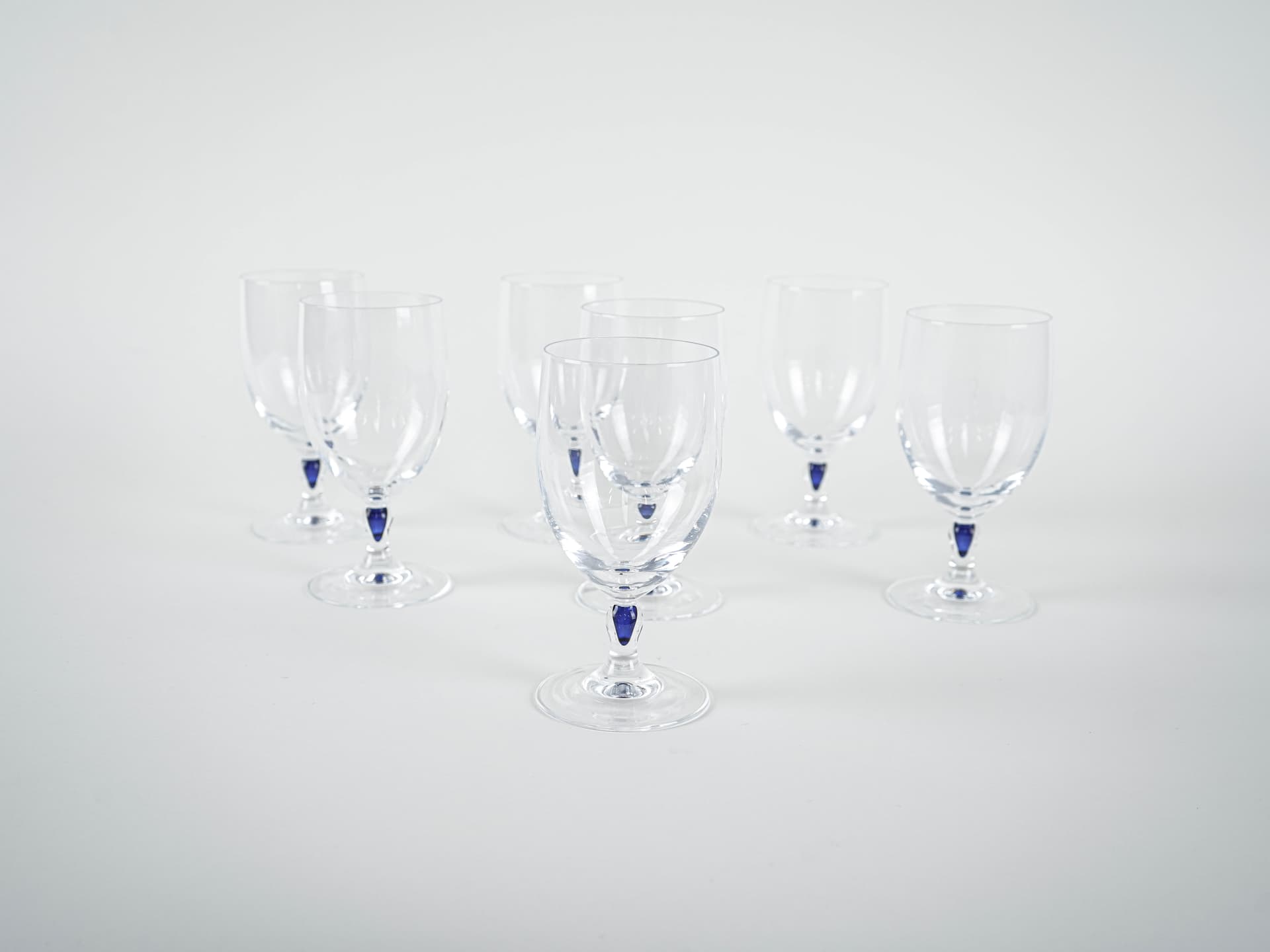 Set of champagne glasses Venise Saphir, transparent blue crystal, Cristal d'Arques, France, 1970s. - 321319