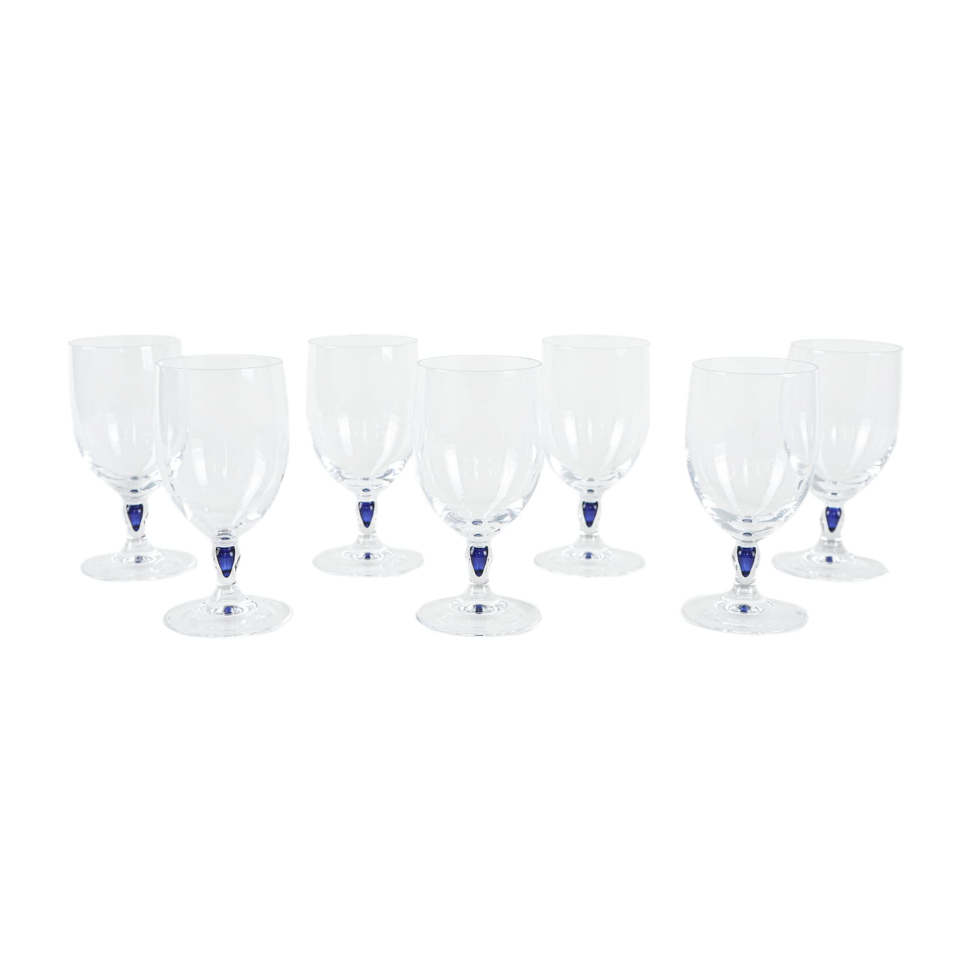 Set of champagne glasses Venise Saphir, transparent blue crystal, Cristal d'Arques, France, 1970s.