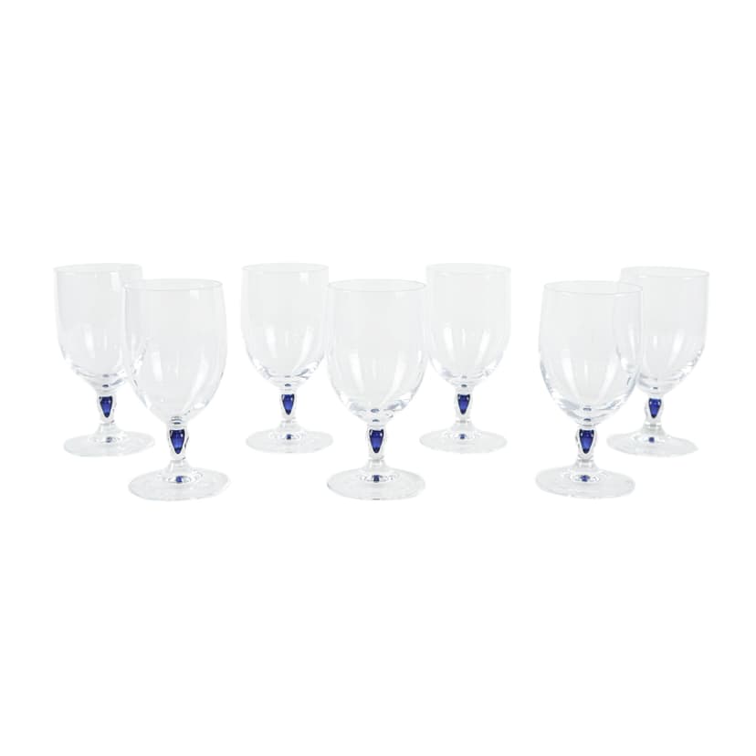 Set of champagne glasses Venise Saphir, transparent blue crystal, Cristal d'Arques, France, 1970s.