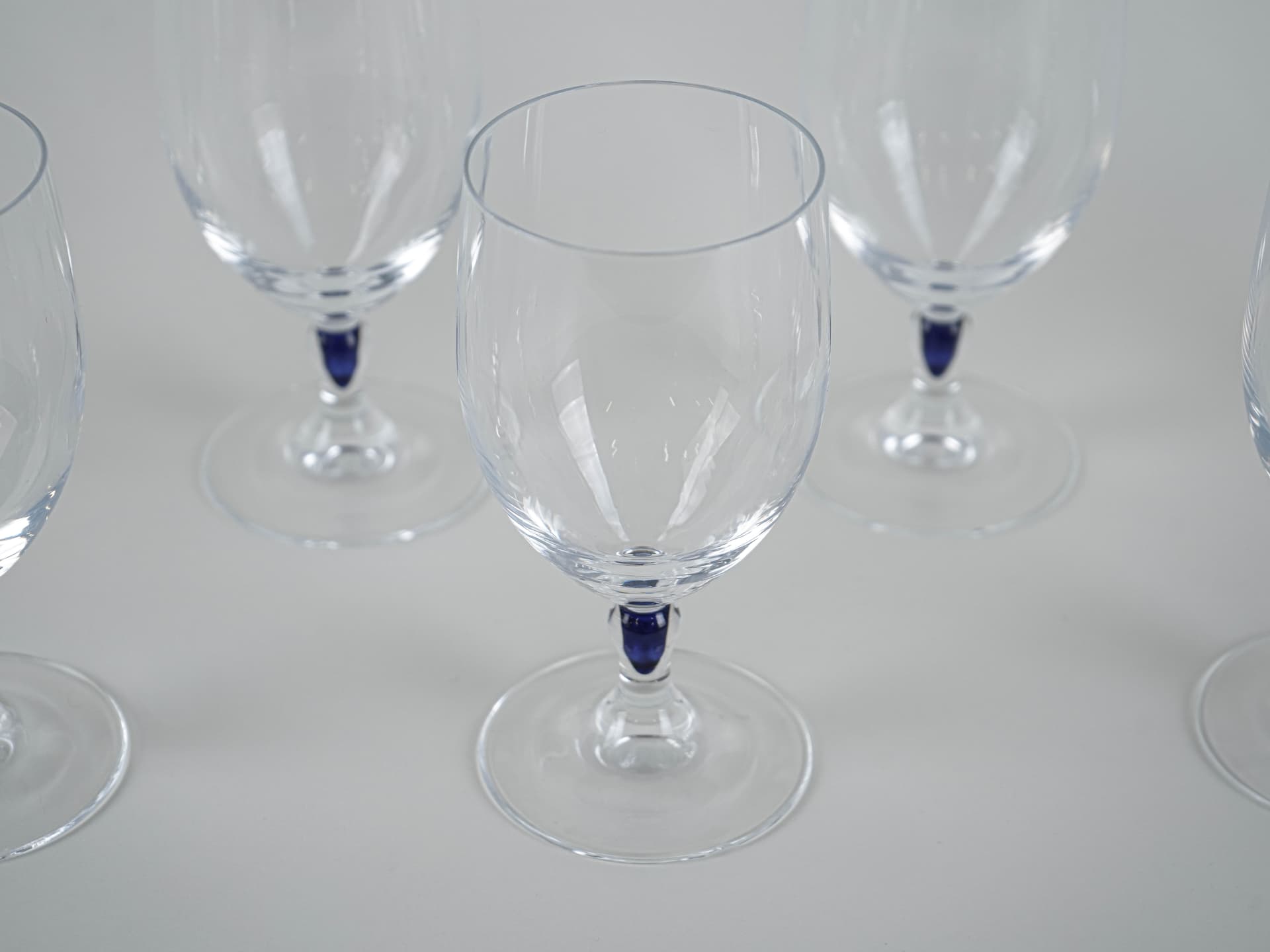 Set of champagne glasses Venise Saphir, transparent blue crystal, Cristal d'Arques, France, 1970s. - 321323