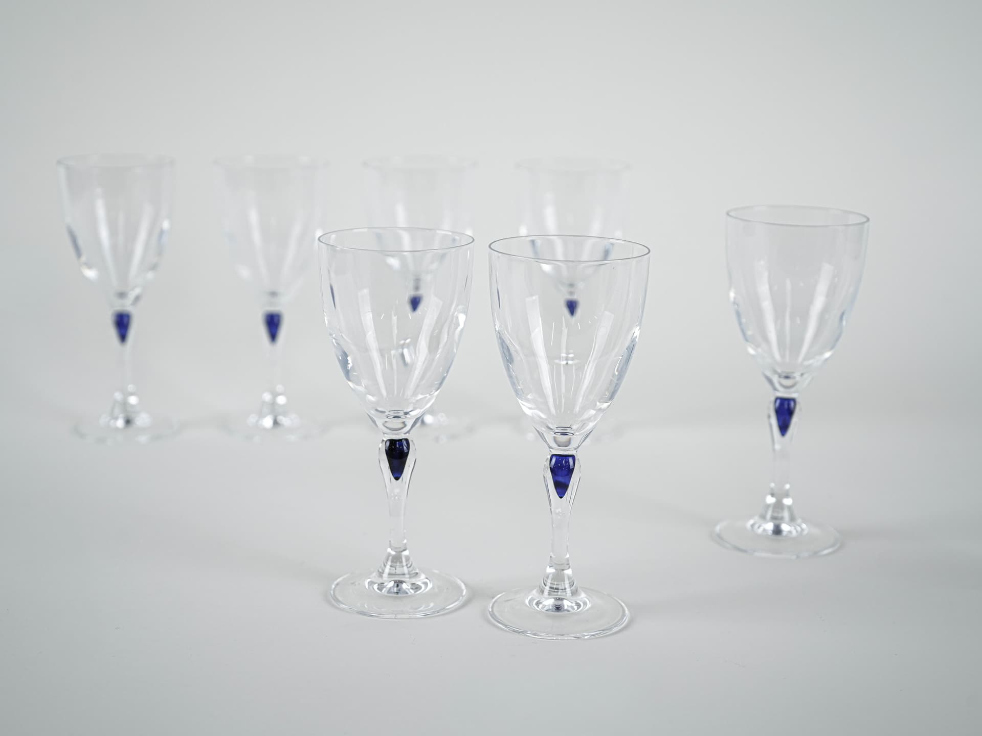 Set of glasses Venise Saphir, transparent blue crystal, Cristal d'Arques, France, 1970s. - 321343