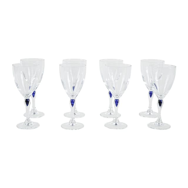 Set of glasses Venise Saphir, transparent blue crystal, Cristal d'Arques, France, 1970s. - DIMENSION