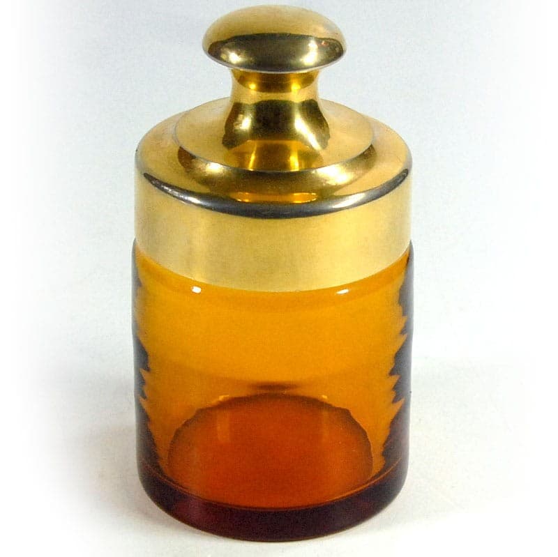 Decorative container, amber glass, gold metal, Italy, 1970s. - 321623