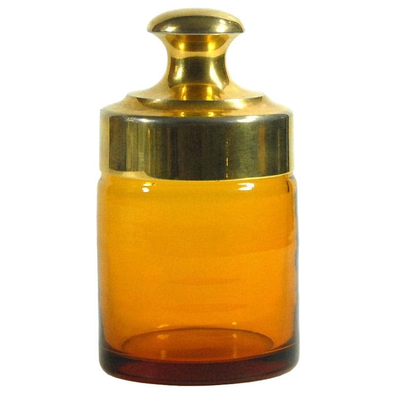 Decorative container, amber glass, gold metal, Italy, 1970s.