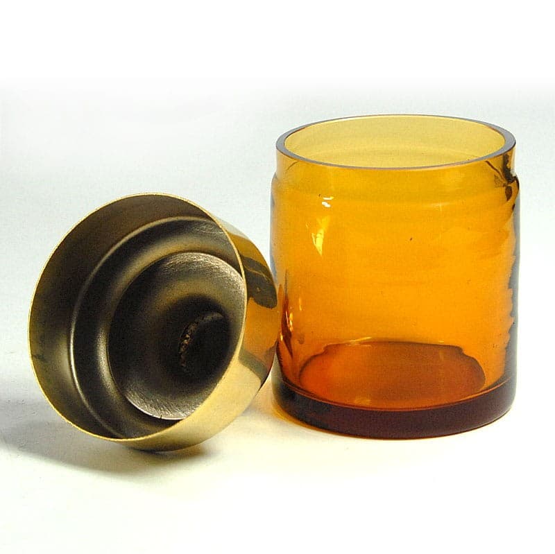 Decorative container, amber glass, gold metal, Italy, 1970s. - 321624