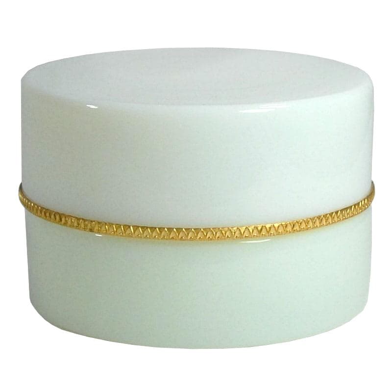 Glass container, white glass, gold brass, Belgium, 1950s.