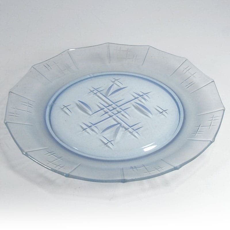 Patera Art Deco, szkło błękitne transparentne, Polska, lata 30. - 321599