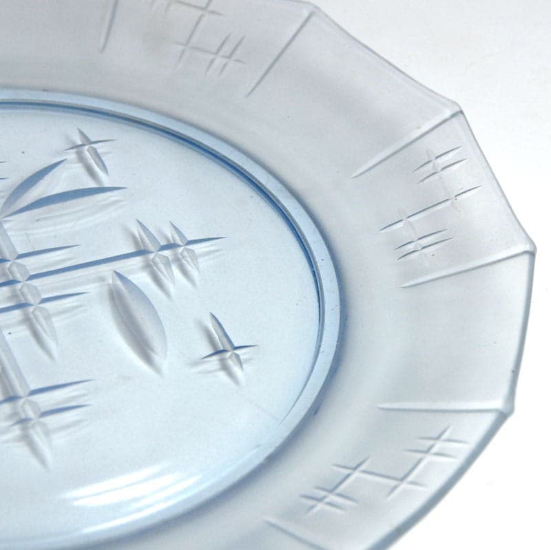 Patera Art Deco, szkło błękitne transparentne, Polska, lata 30. - 321600