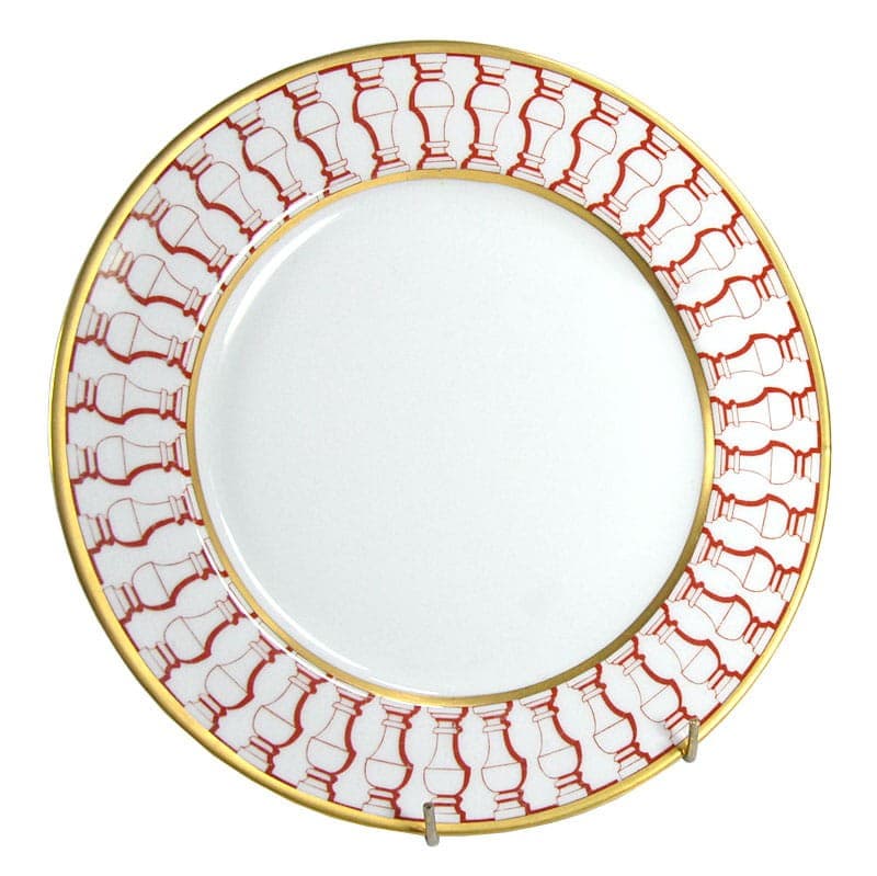 Talerz dekoracyjny art déco, porcelana biała, ornament czerwony, złocenia, lata 30. - 321589