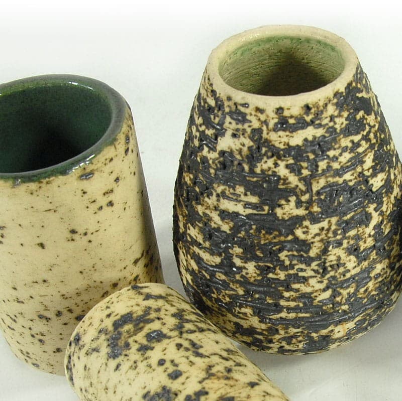Set of Four Modernist Containers, beige green black stoneware, Denmark, 1970s. - 321580