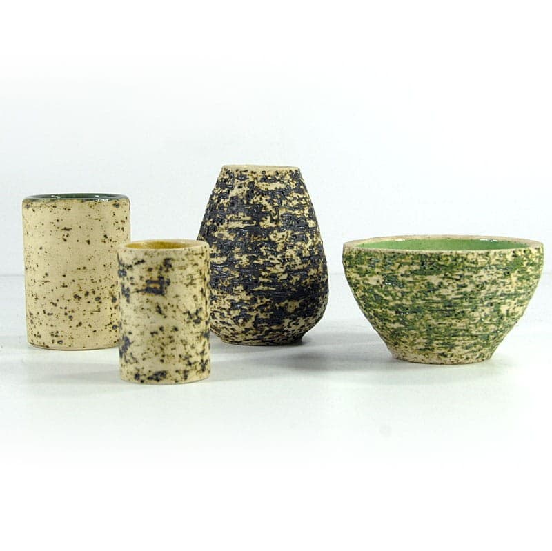 Set of Four Modernist Containers, beige green black stoneware, Denmark, 1970s. - 321579