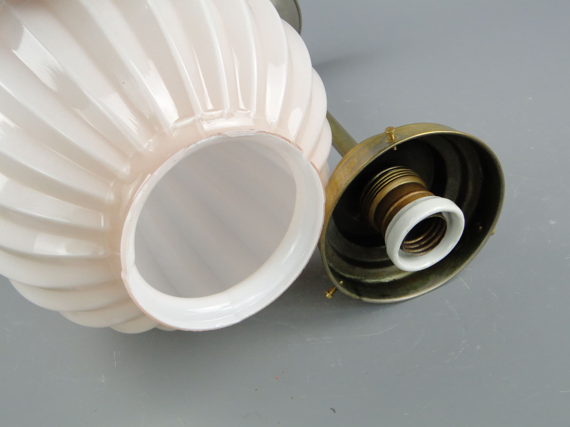 Pendant Lamp Art Deco, ivory white glass, Poland, 1920s. - 2567