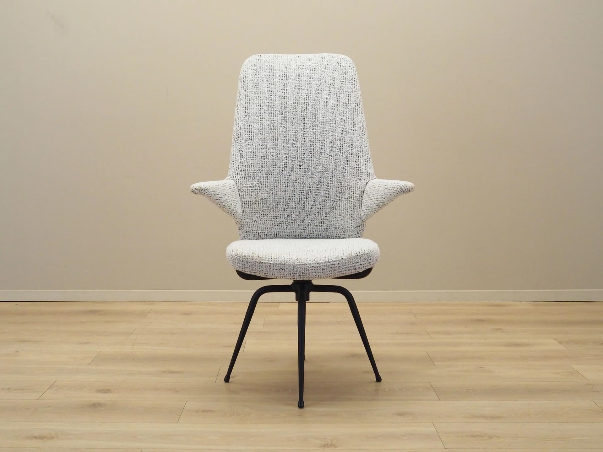 Swivel armchair, white fabric, black metal, Italy, 1970s - 24298