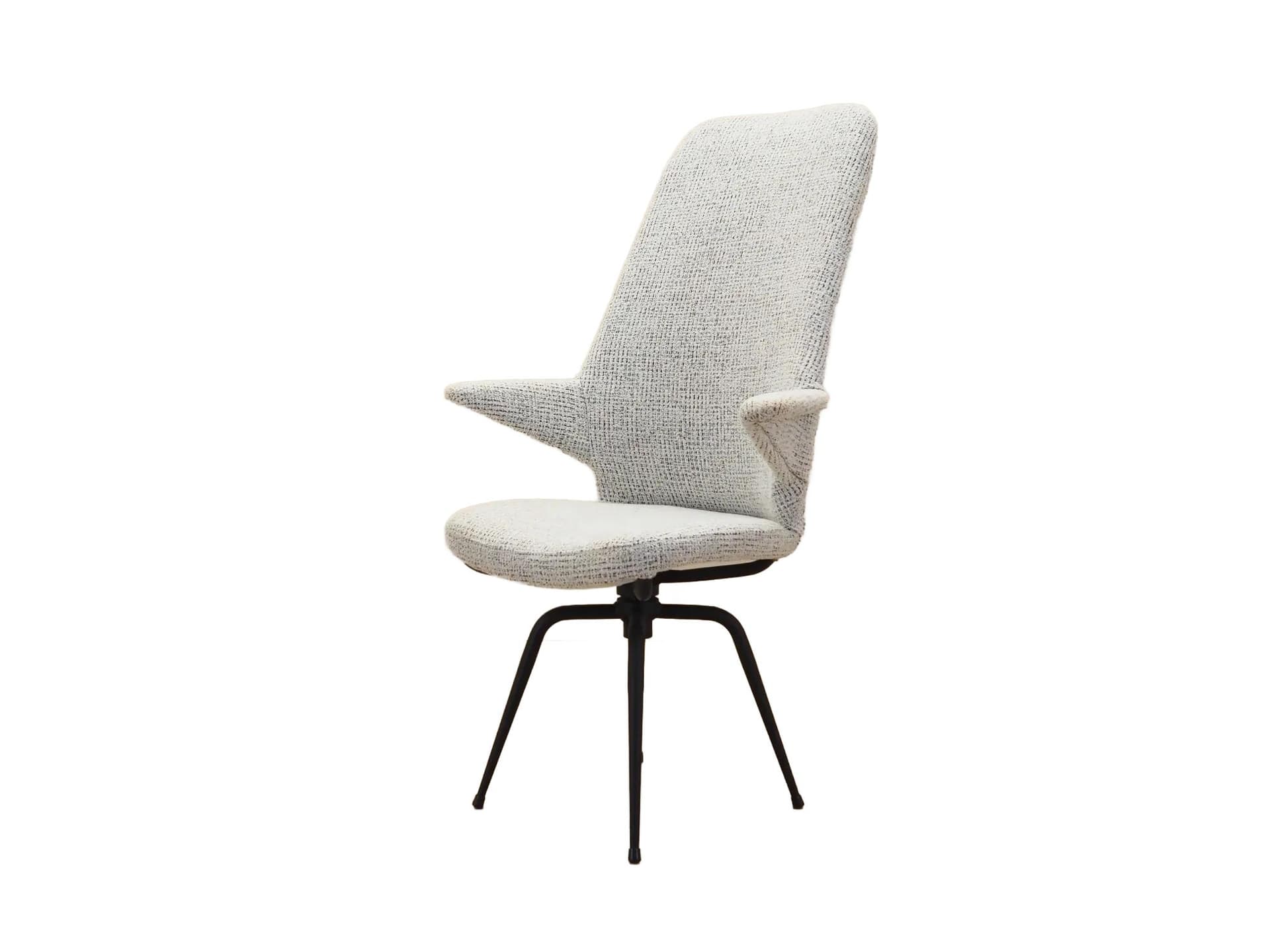 Swivel armchair, white fabric, black metal, Italy, 1970s