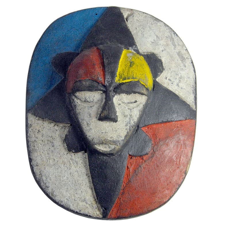 Maska Eket, szara multikolor, drewno, Nigeria, vintage - 321521