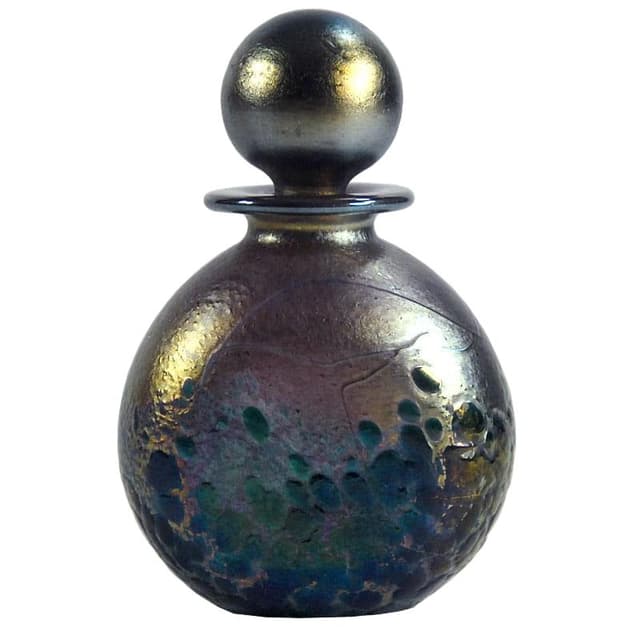 Perfume Bottle Phoenician Glass, iridescent black, glass, Malta, 1990s. - DIMENSION