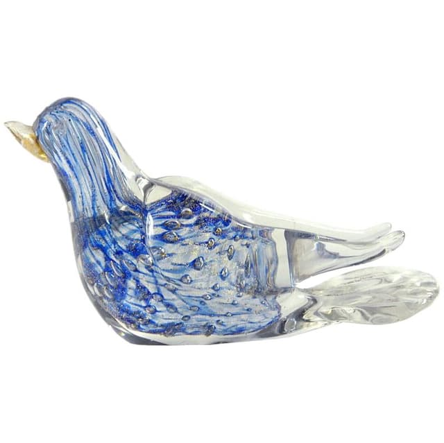 Bird figurine Murano, transparent blue gold crystal glass, Italy, 1960s. - DIMENSION