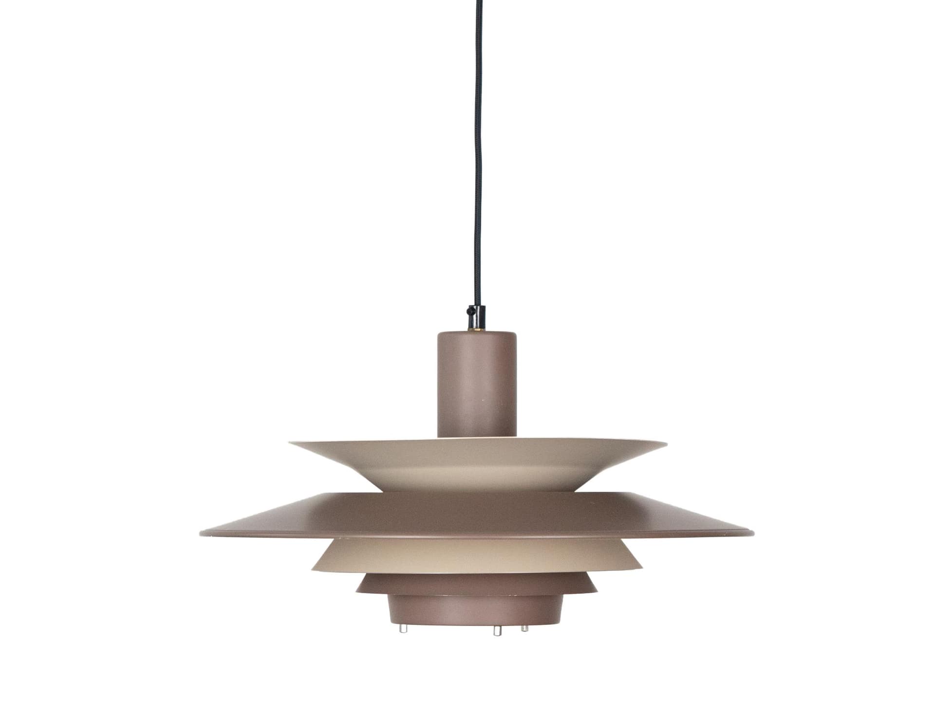 Pendant lamp, brown beige, aluminum, by K. Wiborg, Jeka, Denmark, 1980s.