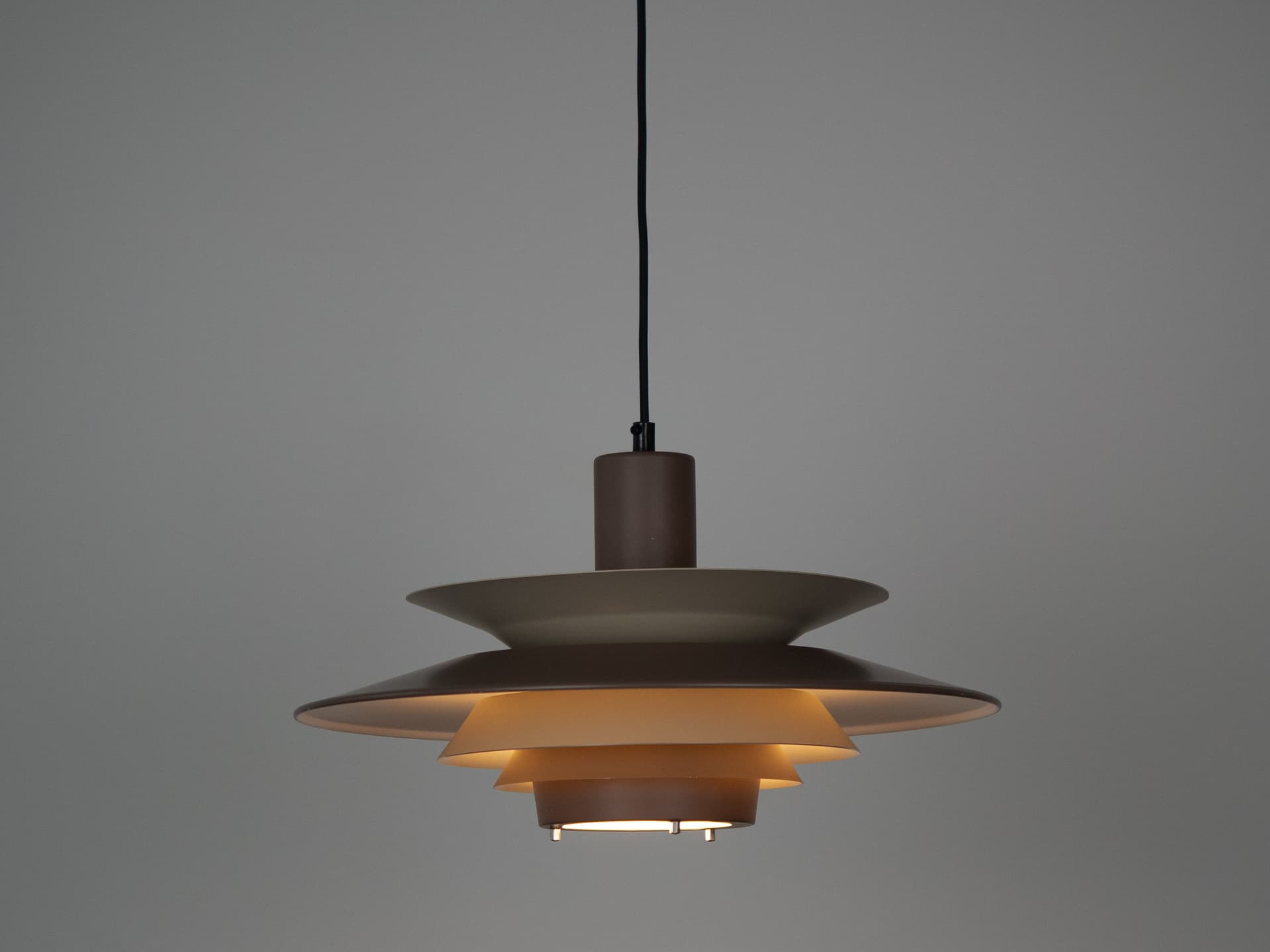 Pendant lamp, brown beige, aluminum, by K. Wiborg, Jeka, Denmark, 1980s. - 321391