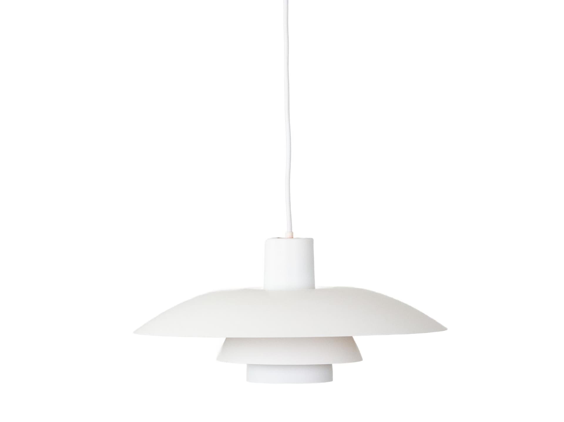 Pendant Lamp PH 4/3, white aluminum, by P. Henningsen, Denmark, 1980s.