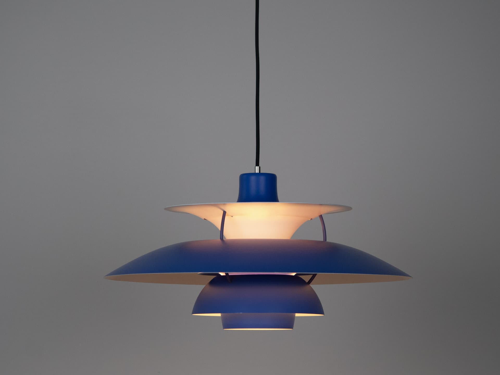 Pendant lamp PH 5, blue aluminum, by P. Henningsen, Louis Poulsen, Denmark, 1980s. - 321682